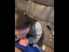 Little slut enjoys choking on my cock