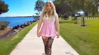 Cheerleader crossdresser public flashing