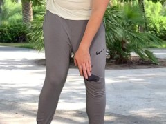 Monster cock in grey sweatpants public flash cum