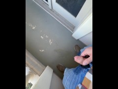 Risky hotel stairway wetting and balcony piss