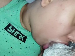 Hungry bitch delights in all this creampie dripping into her greedy mouth