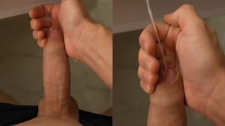 Hot stud jerking and cums to the table