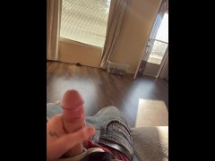 Risky!Stroking with door and blinds open