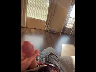 Risky!Stroking with Door and Blinds Open
