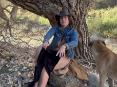 Crossing the creek aly shows off her ass and tits