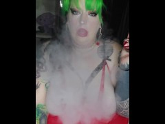 Your fat Santa wife show you how to suck a big candy cane while vaping
