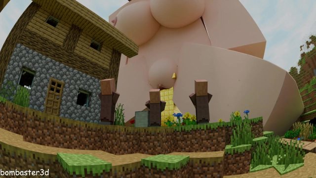 Villagers build giant dick with cum system for giant Jenny