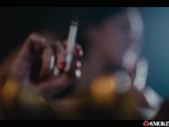 Smoking Fetish Amirah Adara Handjobs Big Hard Cock While She Smokes On It Femdom