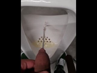 Pissing after Movie in Cinema. Beer Pissing