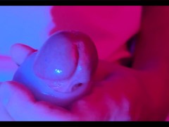 CLOSE UP MALE MASTURBATION USING A TOY. POWERFUL CUMSHOT