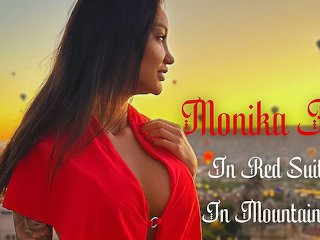 Gorgeous Monika Fox In Red Suit In Mountains