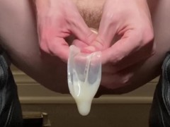 Gooner Femboy Shoots Cum In Condom While Edging and Drinks Her Load