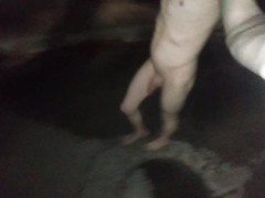 Naked piss shower and self spanking in public on a cold night