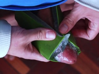 Usingt Aloe as Lube to Jerk off and Tease my Uncut Dick