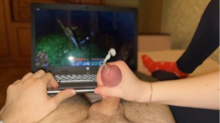 Having A Lengthy Handjob And Post-Orgasm Torture While Playing Minecraft With Your Stepsister