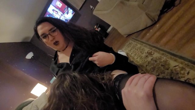 Shemale rides male bareback using fuck seat with creampie