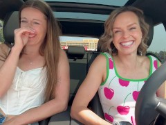 Nadia Foxx & Serenity Cox using Lush remote controlled vibrators in public drive thru & cumming hard - Screenshot 2 of 16 - Car Masturbation