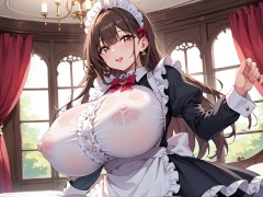 超乳メイド　ピタピタメイド服からデカ乳輪が丸見え　パイズリ・足コキで責められた後はクンニと駅弁でおかえし💛 - Screenshot 1 of 16 - メイド
