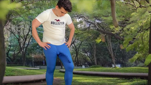 Huge cock cumshot in pants public cum