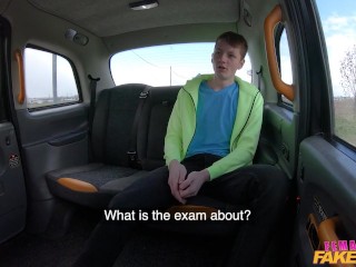 OMG 19 year old guy nearly spunks in his OWN MOUTH - Female Fake Taxi