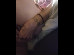 Sissy faggot shemale gets hard from putting in a tampon (faggot)