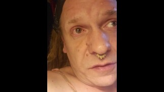 Sissy faggot shemale gets hard from putting in a tampon (faggot)