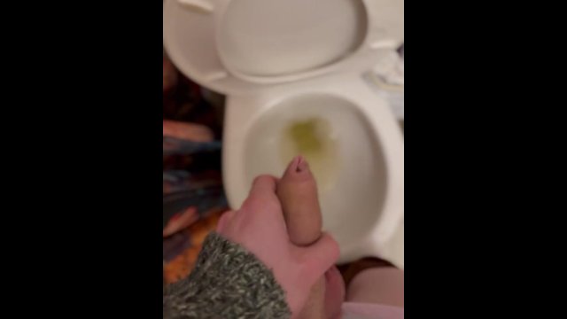 High Res close up of petite trans girlcock peeing in potty!!