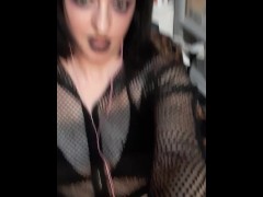 Goth girl in fishnets