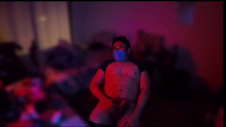 Muscular man, masturbating hard, enjoying it
