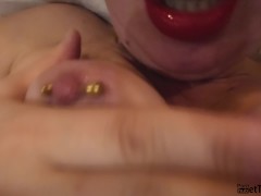 Big tit MILF cums and gets sperm. Black stockings, boobs, anal plug and pierced nipples.