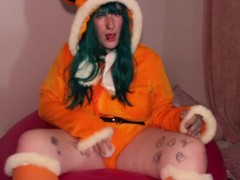 Cosplay girl bounces on her big red balloon