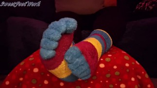 Worship and Fuck My Big Feet In My Thick Colorful Fuzzy Winter Toe Socks - Give Me A Big Load Of Cum
