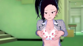 Hot Yaoyorozu Momo Play With Her Big Natural Boobs - My Hero Academia
