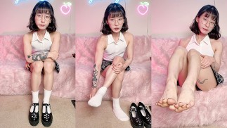 Cute, fit Asian girl shares her honest thoughts on foot fetishes and takes off her shoes and socks