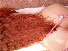 Curly Redhead PAWG in Pink Bikini Gets Her Tight Ass Destroyed Raw Anal by the Hotel Pool POV