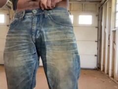 Urgent piss desperation while sweeping garage - couldn’t hold It - took a piss in my jeans