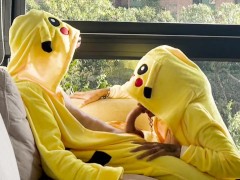 pikachu pokemon cosplay with handjob and blowjob by amateur big ass latina milf