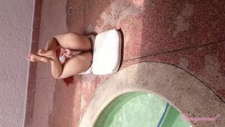 Her tight asshole is ready for my big cock so i fucked her asshole by the pool