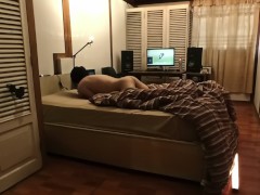 College Student having fun with a Pillow, He has a perfect body