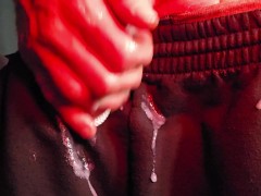 Sticky semen all over my sweatpants from jerking off my big BWC