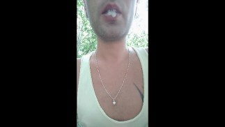 Play with thick cum on lips and swallow after guy left