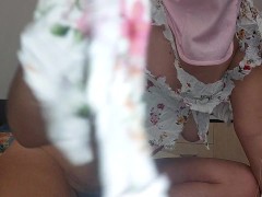 Latina hairy pussy, big tits, big ass, big nipples. Amateur wife undresses to try on clothes.