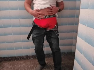 Cute Guy Desperate to Pee Wet his Jeans after Long Trip