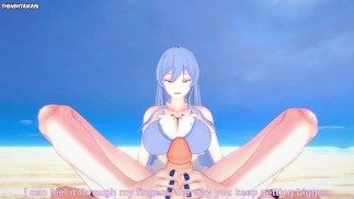 Esdeath от Akame Ga вам ногами на пляже хентай от первого лица