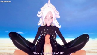 Android 21 von Dragonball Z gibt Ihnen einen Footjob am Strand Hentai POV