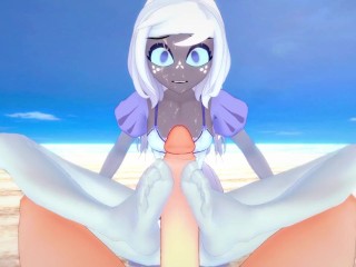 Emily from Hazbin Hotel gives you a Footjob at the Beach Hentai POV