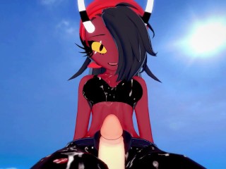 Салли из Helluva Boss вам ногами на пляже, хентай от первого лица