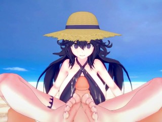 Hex Maniac from Pokemon gives you a Footjob at the Beach Hentai POV