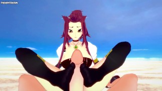Akiza Izinski from Yu-Gi-Oh! Gives You A Footjob At The Beach Hentai POV