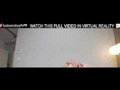 Solo brunette babe Vixi Rafi  plays with huge dildo on the sofa in VR.